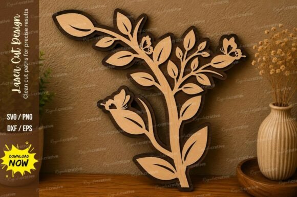 Elegant Floral Branch Art for Laser Cutting