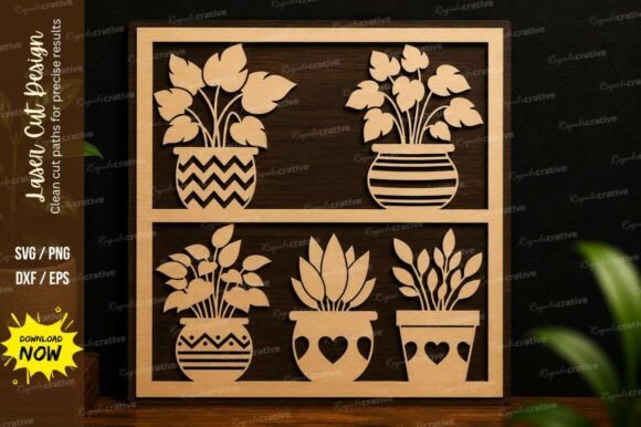 Evaluating the Potted Plants Shelf SVG Laser Cut Wall Design