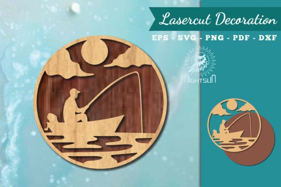 Fishing Round Lasercut Wall Decor SVG 2