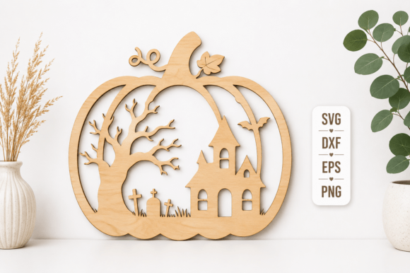 Haunted House Pumpkin Laser Cut SVG for Creators