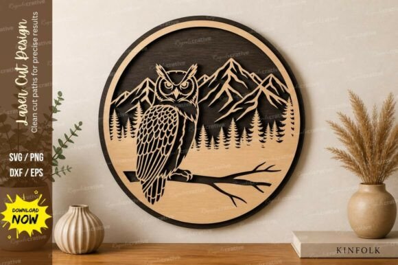 Mastering Your Next Project with an Owl Mountain Scene Laser Cut SVG